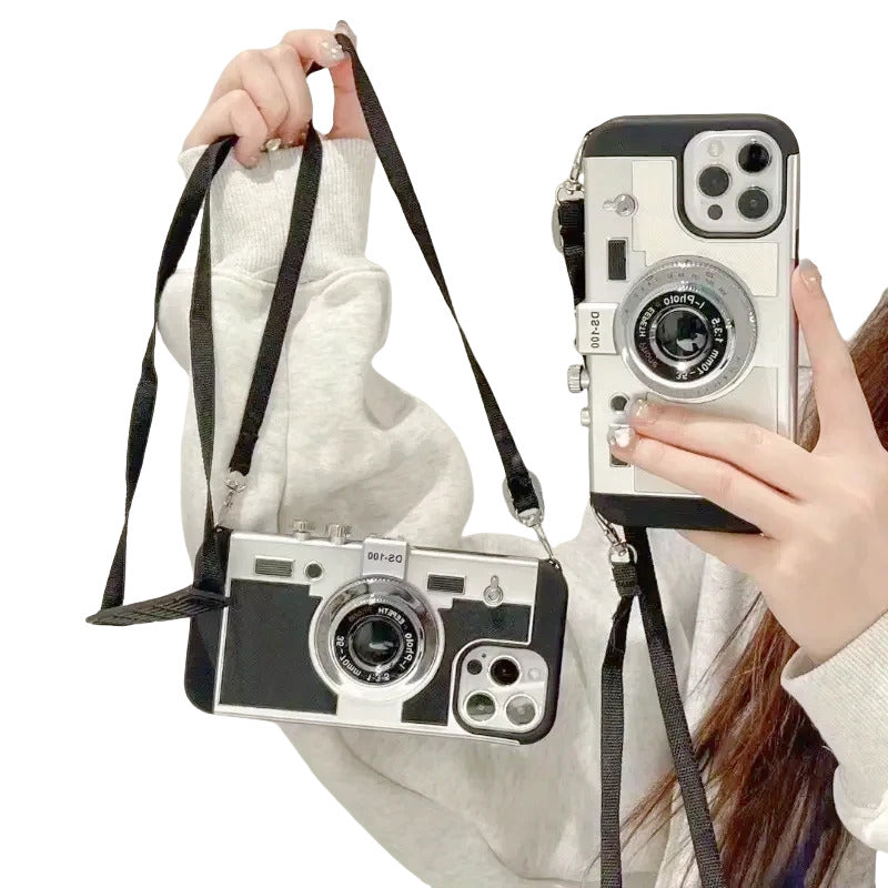 3D Retro Camera Phone Cover With Chain For iPhone 14-16 Series