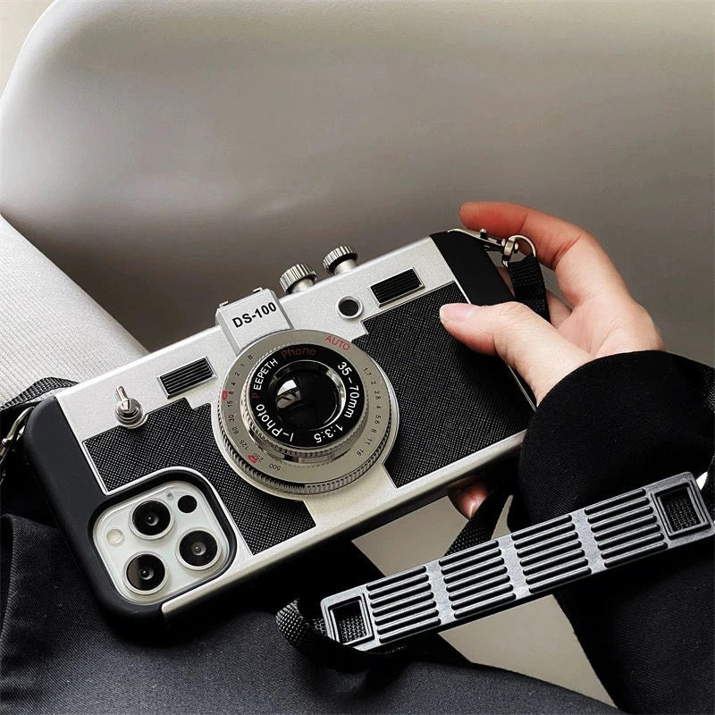 3D Retro Camera Phone Cover With Chain For iPhone 14-16 Series