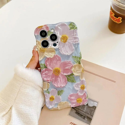 Oil Painting Flowers Phone Case For iPhone 13 14 15 Pro Max