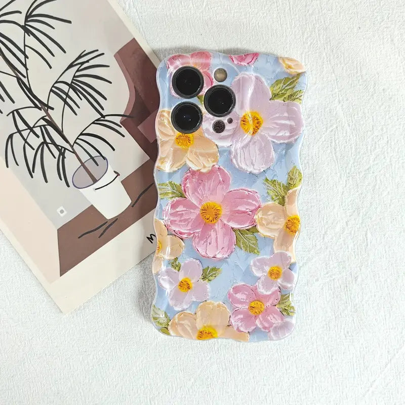 Oil Painting Flowers Phone Case For iPhone 13 14 15 Pro Max