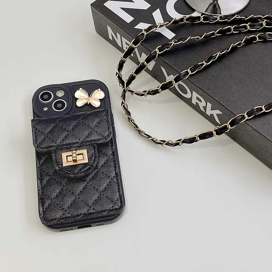 Leather Phone Cover with Lanyard and Slot Card For iPhone 15-16 series