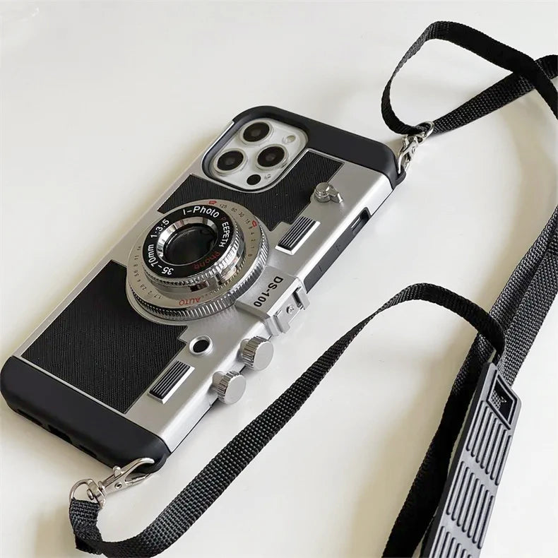 3D Retro Camera Phone Cover With Chain For iPhone 14-16 Series
