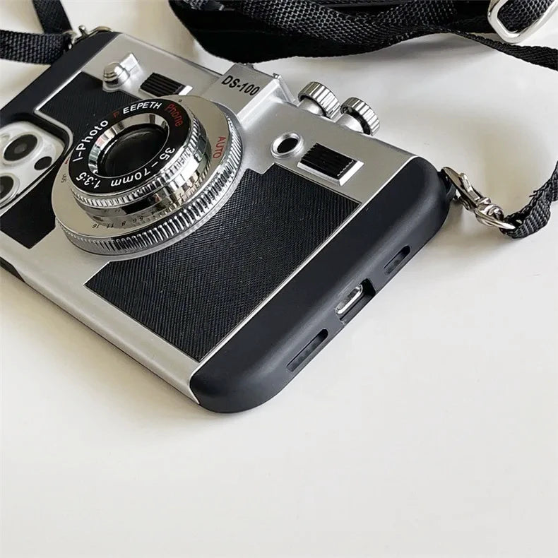 3D Retro Camera Phone Cover With Chain For iPhone 14-16 Series