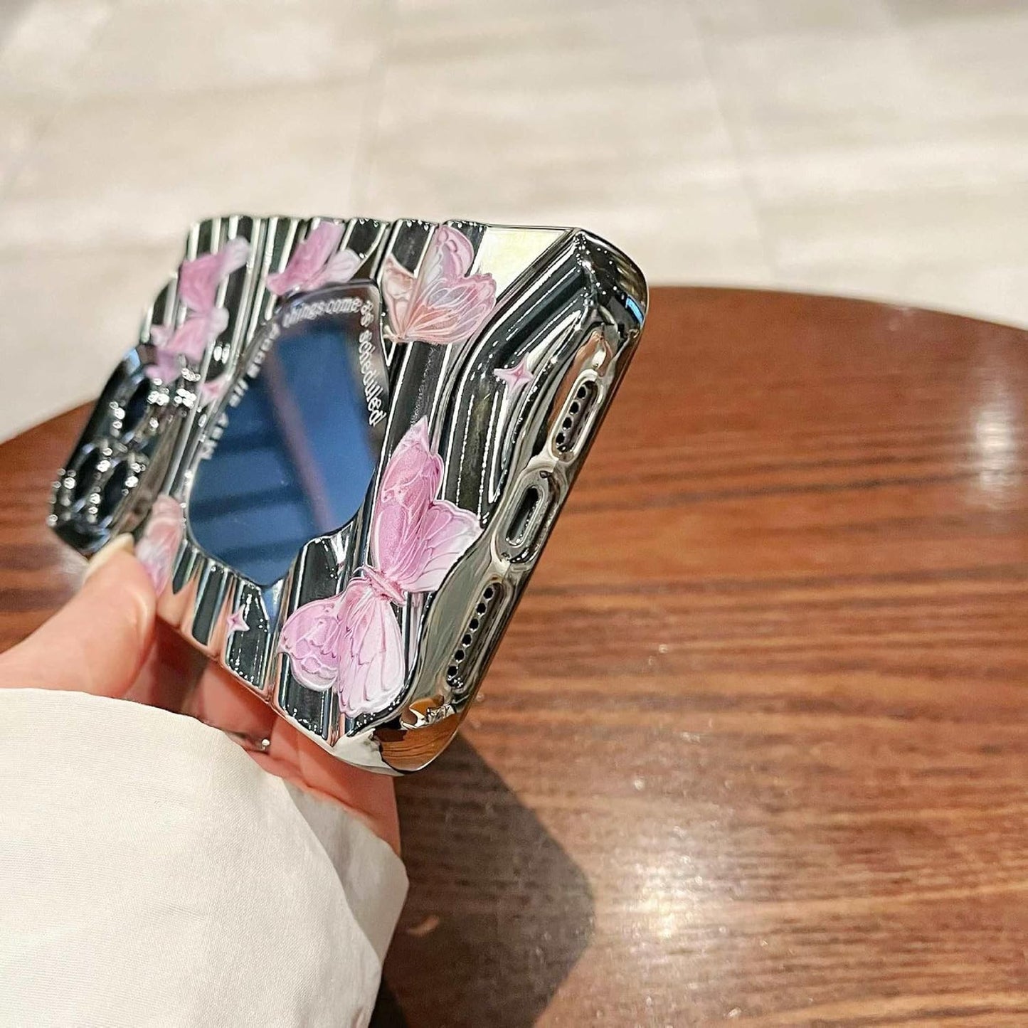 Butterfly Pattern Phone Cover with Mirror For iPhone 13-15 Series