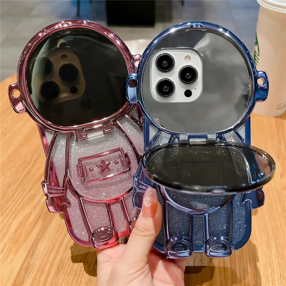 3D Astronaut Phone Cover With Chain and Lens protect For iPhone 13- 15 Series (Blue)