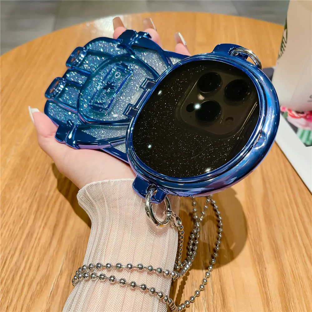3D Astronaut Phone Cover With Chain and Lens protect For iPhone 13- 15 Series (Blue)